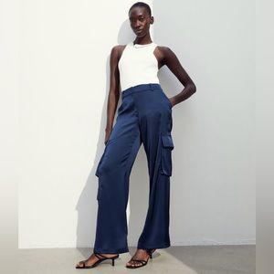H&M Navy Satin Cargo Pants